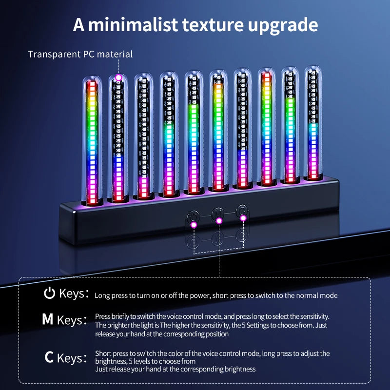 VoltGlow™ 10-Tube RGB Sound-Reactive Ambient Light Bar